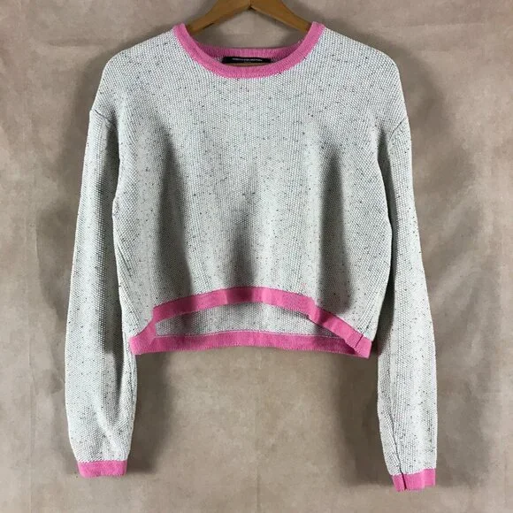 FRENCH CONNECTION Speckled Cotton Cropped Sweater LARGE - Picture 6 of 7
